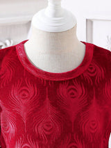 SHEIN Kids CHARMNG Girls' Velvet Gorgeous Feather Print Dress