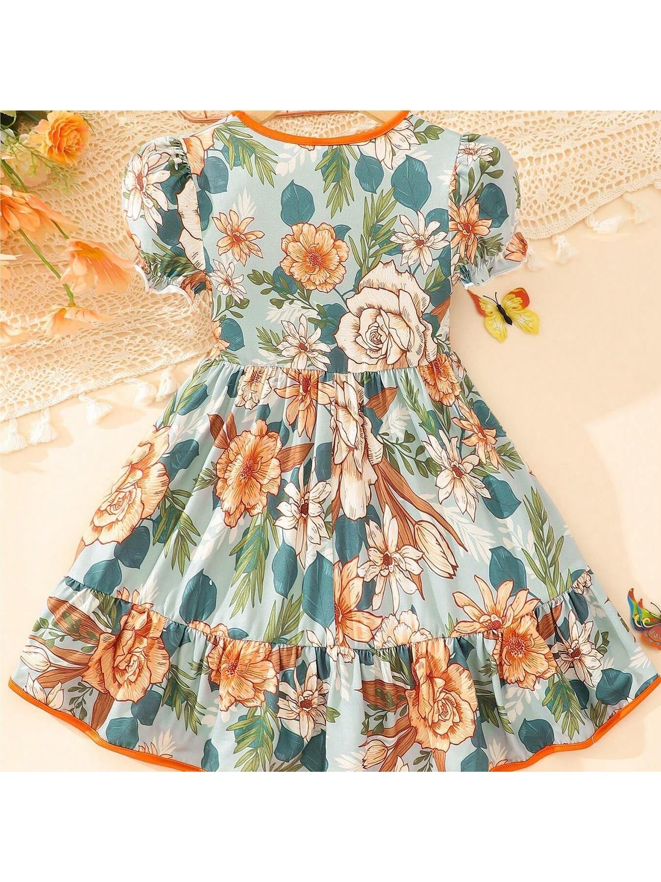 Young Girls' New Arrivals Floral Print Princess Dress for Summer