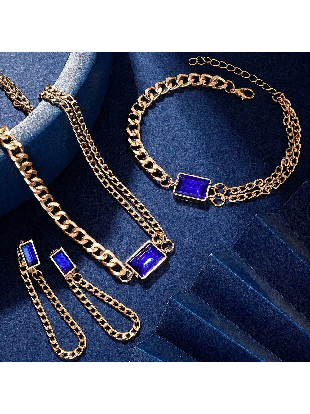 4Pcs/Set Women'S Exquisite Double Layered Necklace, Bracelet, Earrings Set