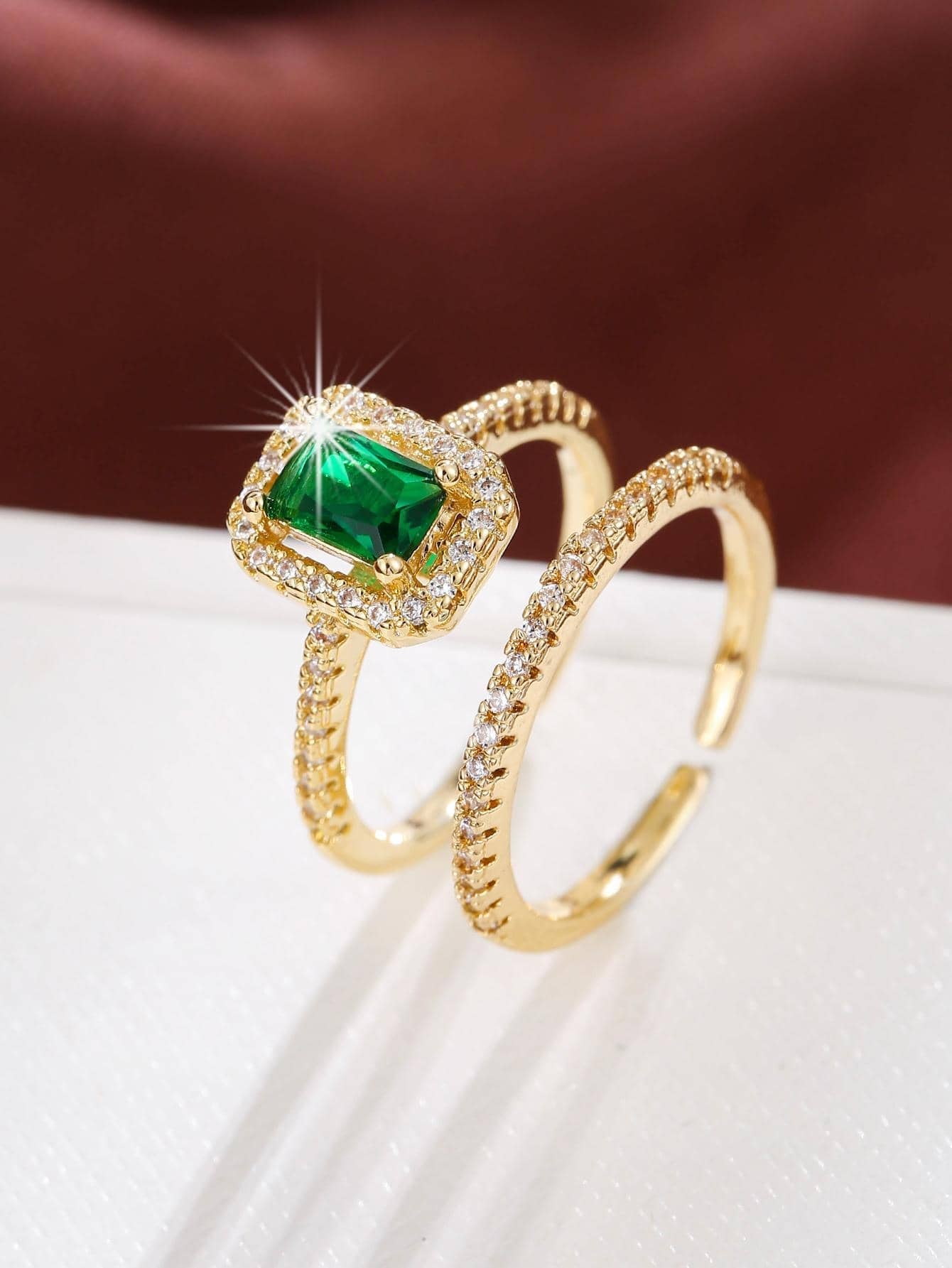 2Pcs/Set Fashion Copper Rhinestone Decor Ring for Women for Daily Decoration Copper Jewelry