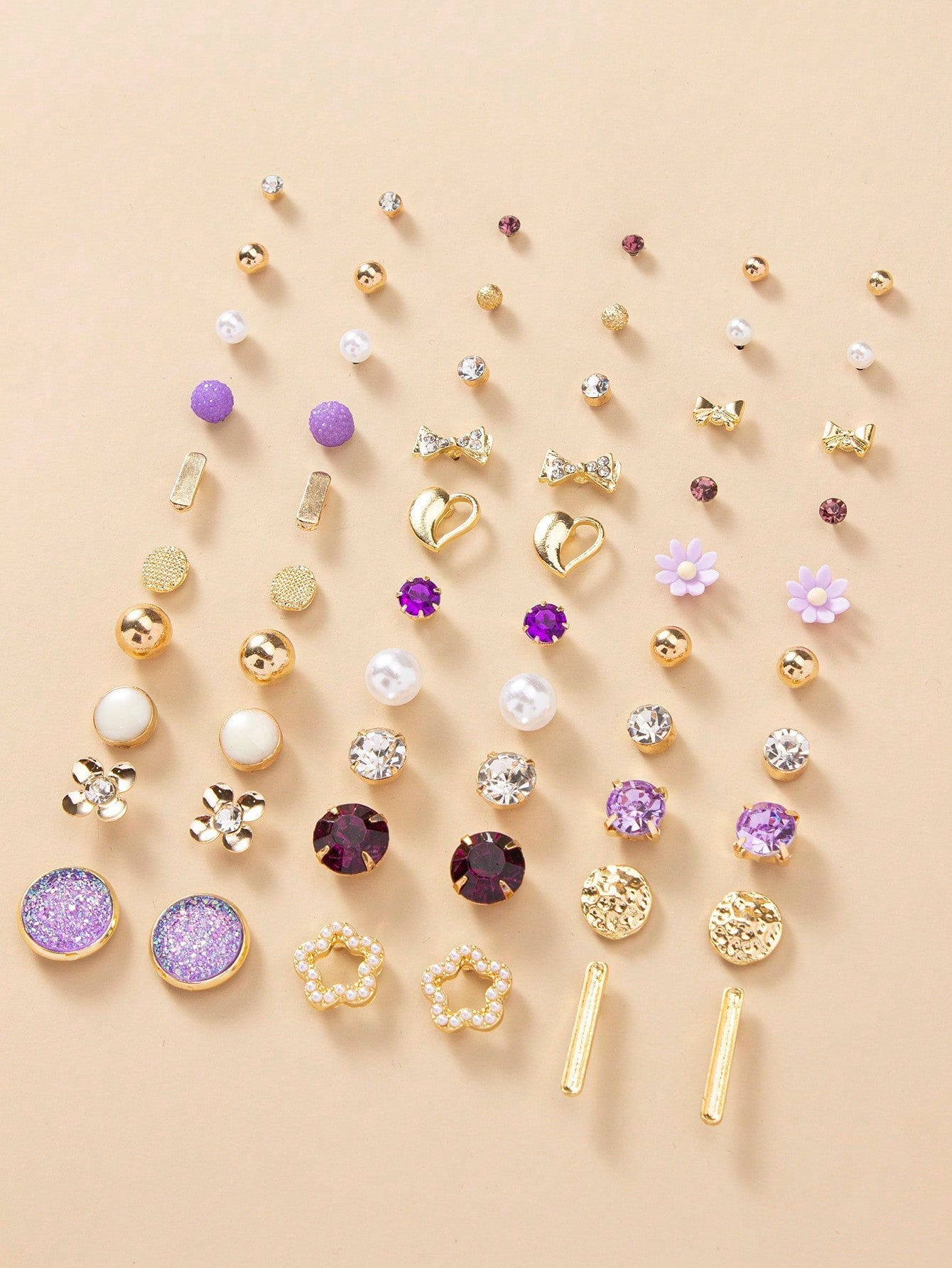 30 Pairs/Set Exquisite Simple Faux Pearl Flower Heart Bowknot Shaped Women'S Dating Earrings Gift Set