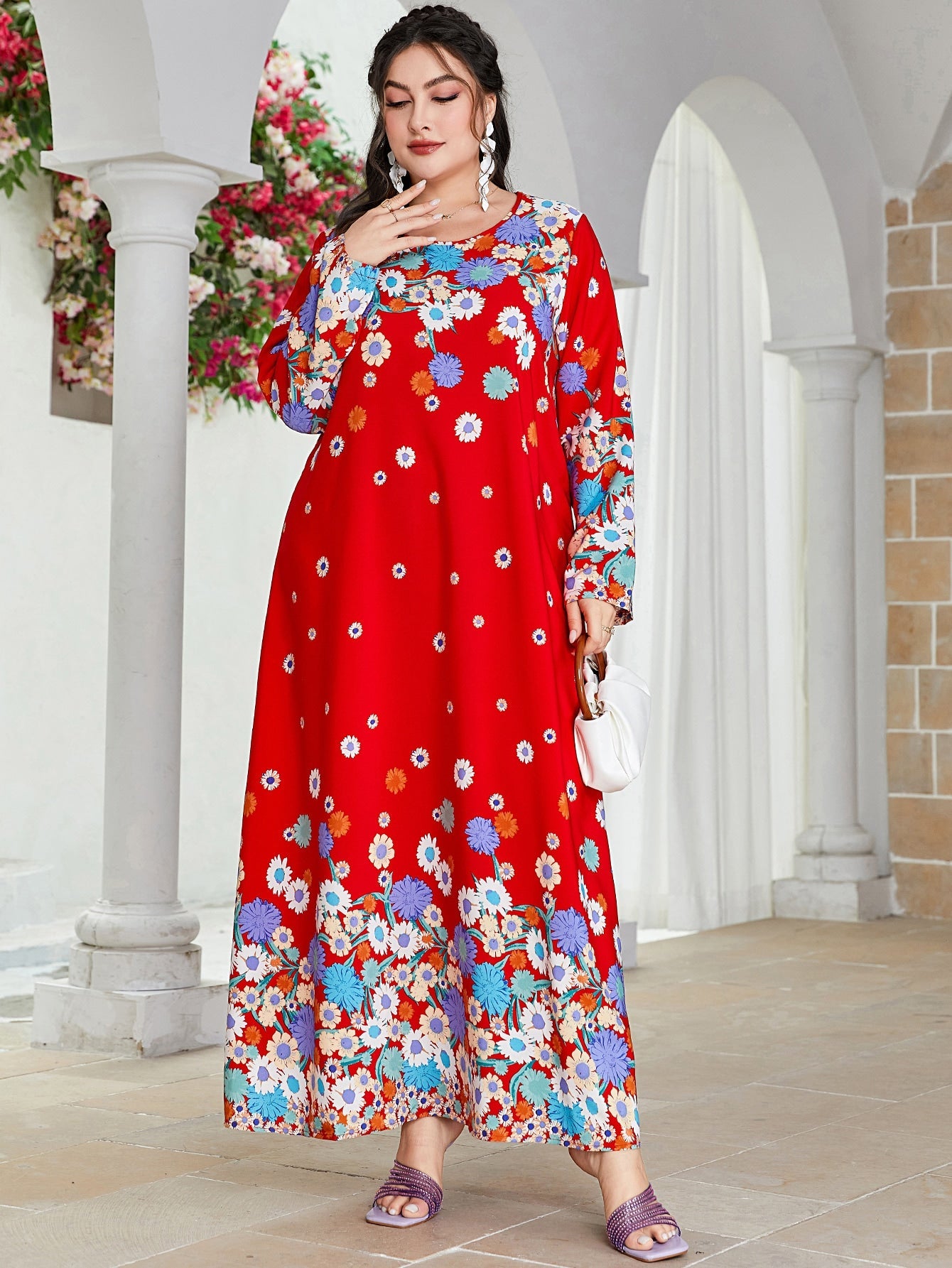 SHEIN Mulvari plus Floral Print Tunic Dress