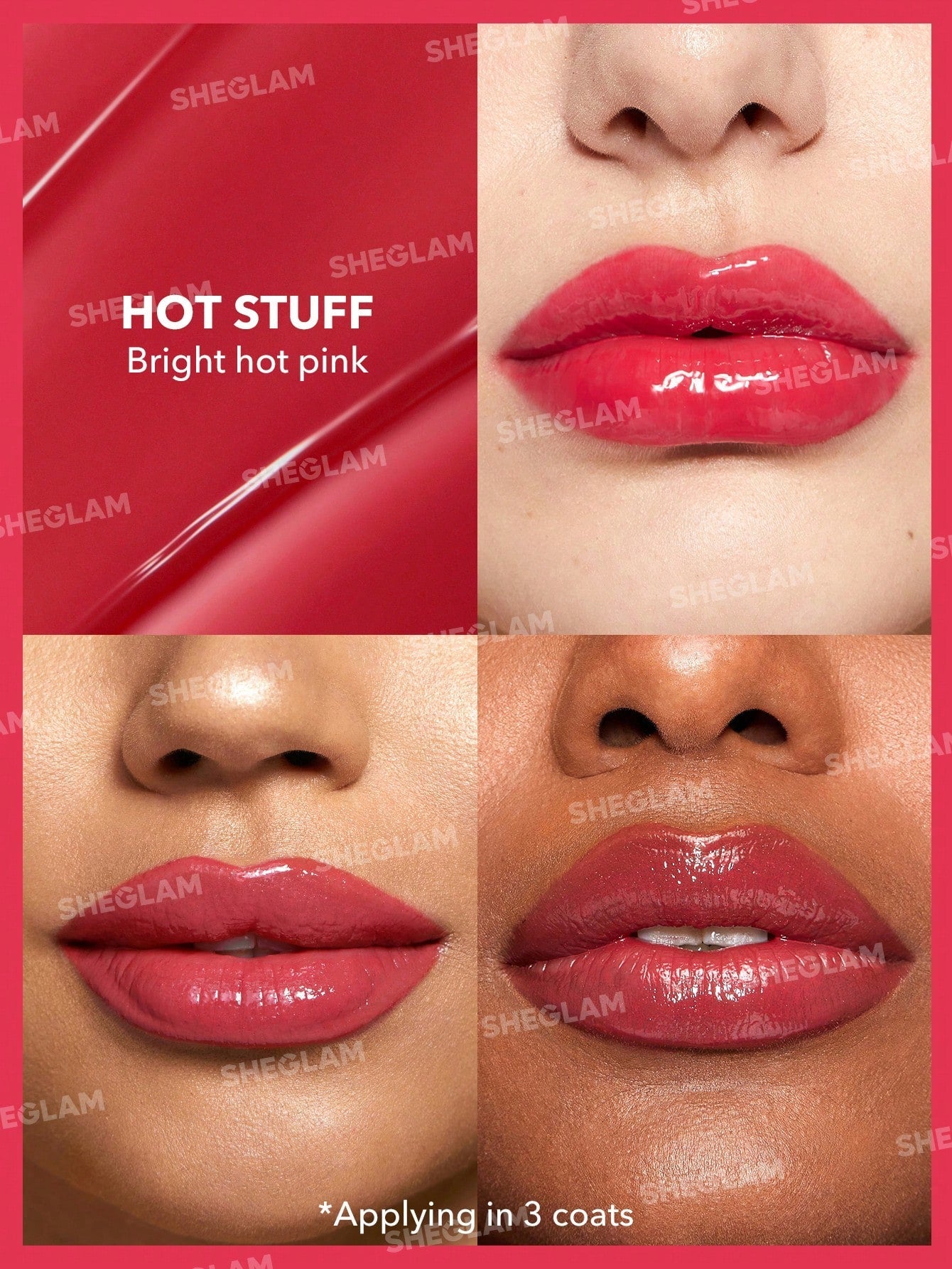SHEGLAM Pout-Perfect Shine Lip Plumper-Hot Stuff Moisturizing Plumping Solid Lip Gloss Non-Stick Nourishing Lip Plumping Serum Coconut Oil Lipstick Lip Cosmetics Summer Vibe Lip Plumper