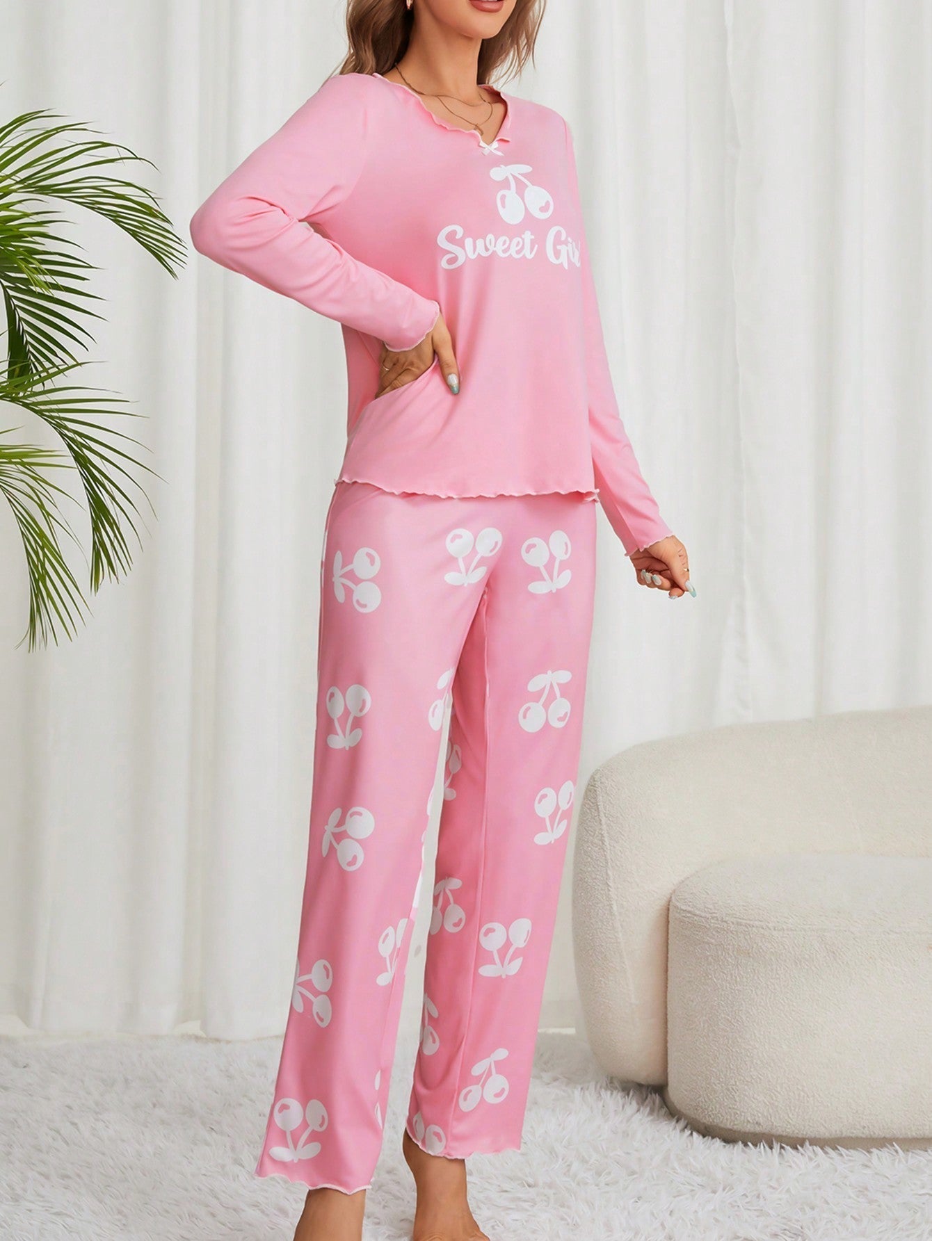 Women'S Letter Printed Long Sleeve Pants Pajama Set