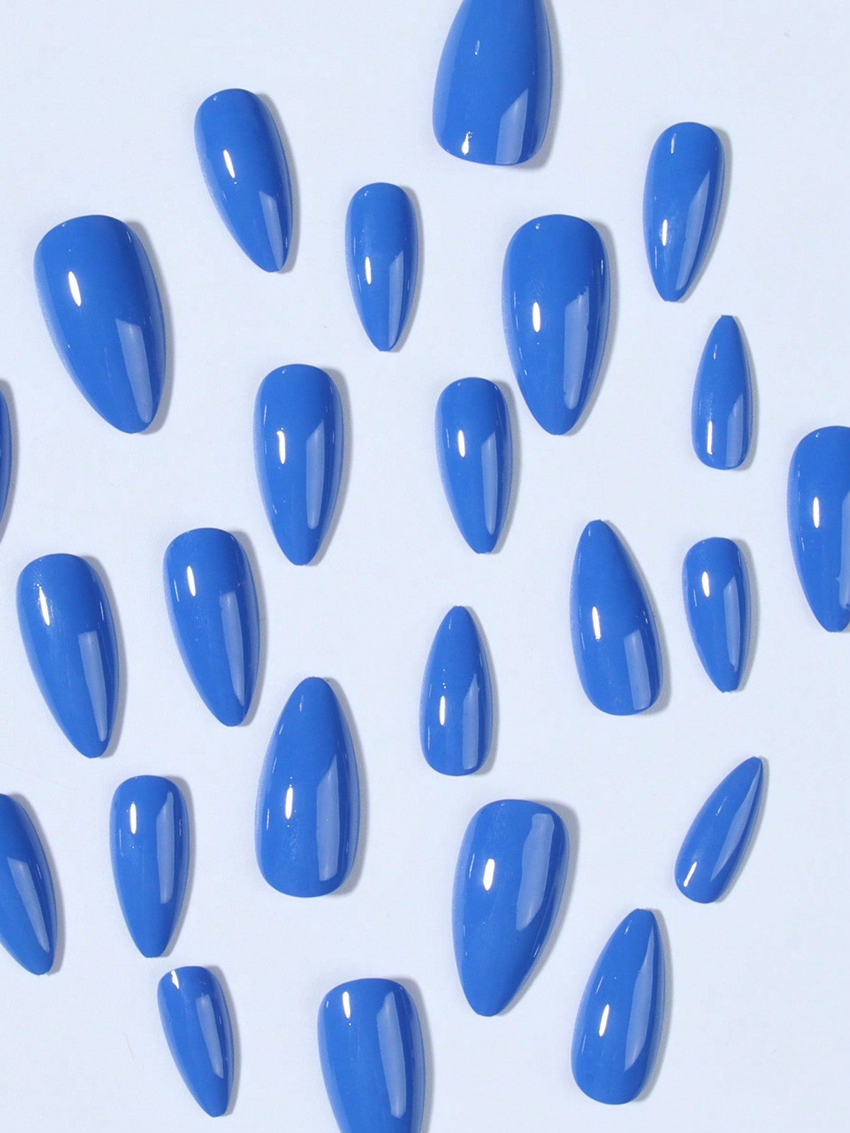 24Pcs Press on Nails Long Almond Blue Fake Nails Full Cover False Nails Set , Contain 1Pcs Jelly Glue and 1Pcs Nail File, for Nail Art Decorations by Women & Girls