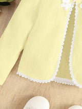 SHEIN Young Girl 3D Flower Decoration Color Block Long Sleeve Jacket for a Stylish Look