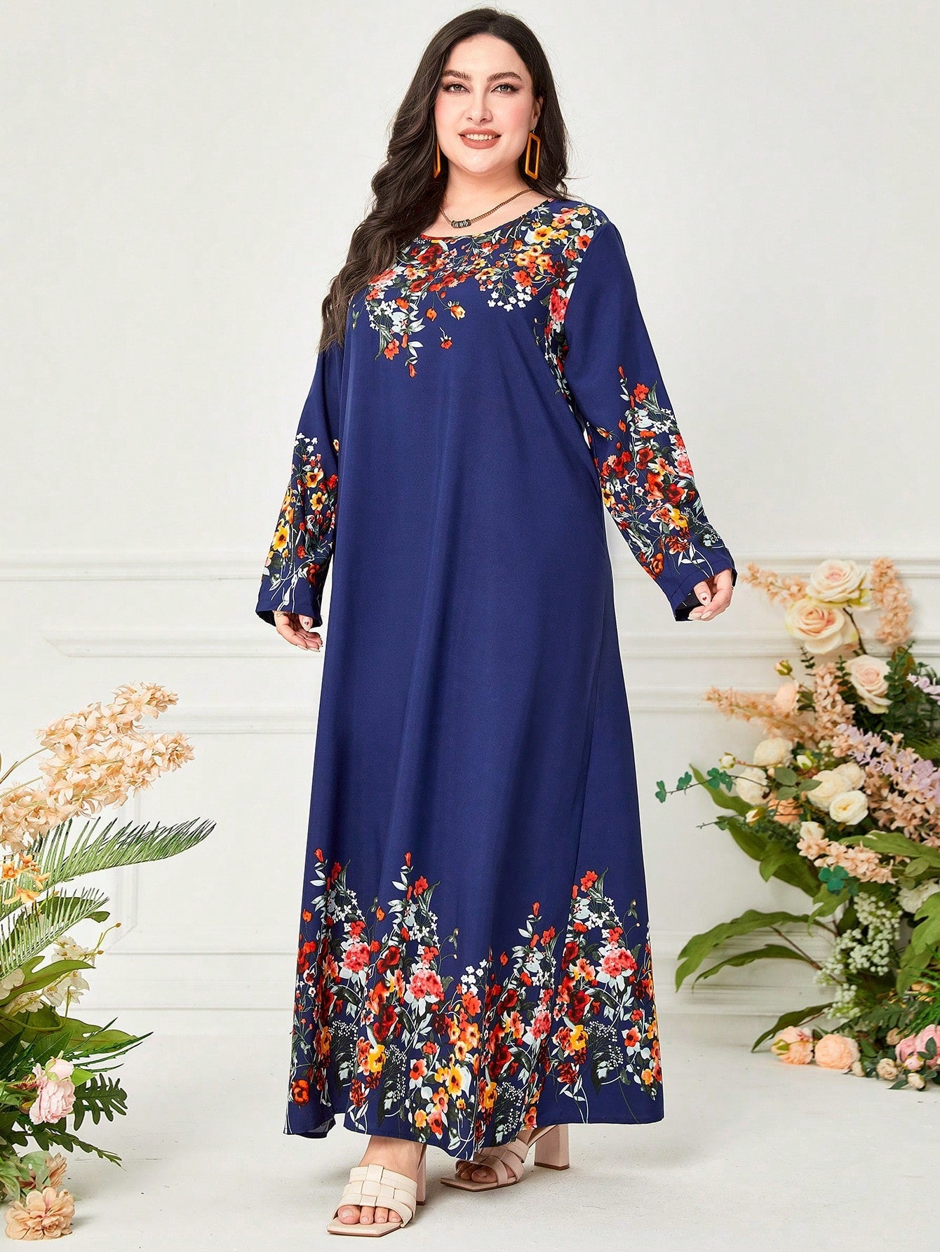 SHEIN Mulvari plus Floral Print Tunic Dress