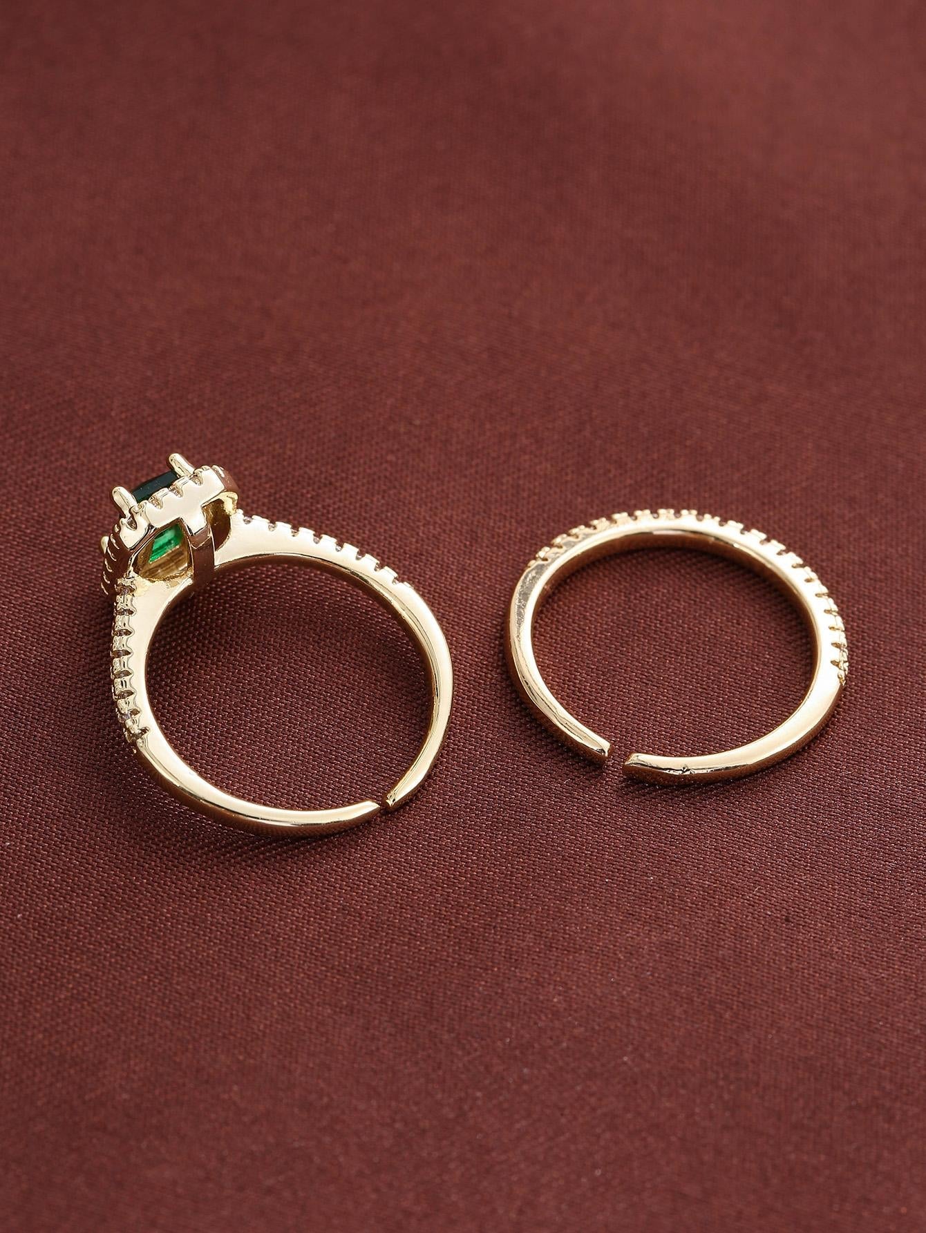 2Pcs/Set Fashion Copper Rhinestone Decor Ring for Women for Daily Decoration Copper Jewelry