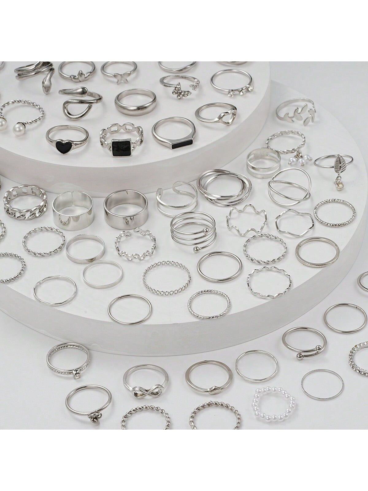 69Pcs Simple Butterfly, Heart & Faux Pearl Ring Set for Women, Perfect for Vacation, Date, Gift and Daily Wear (Without Box)