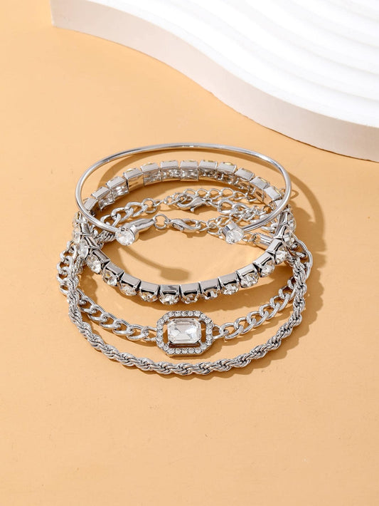 4Pcs/Set Glamorous Zinc Alloy Cubic Zirconia Decor Bracelet for Women for Daily Decoration