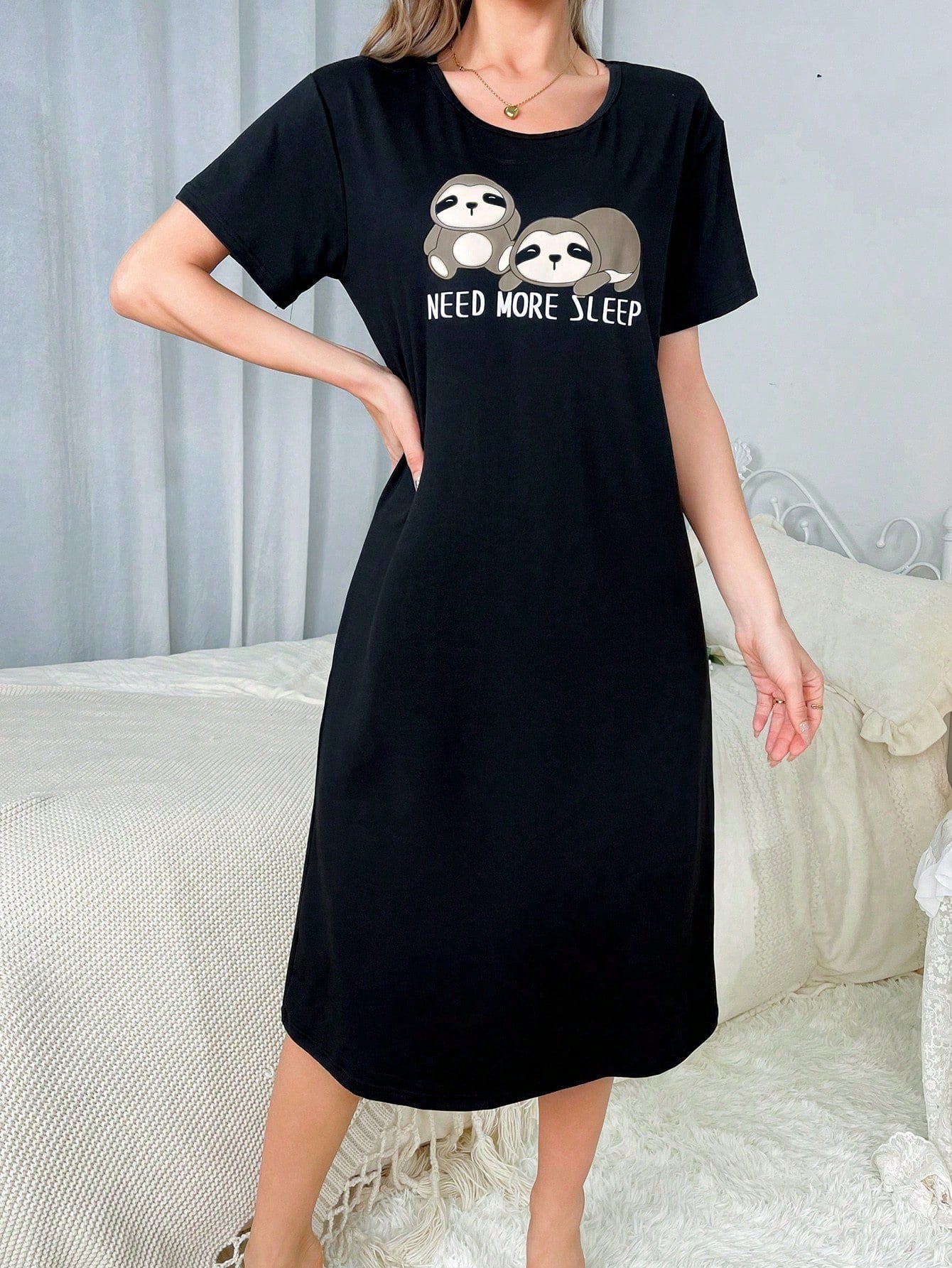 Slogan & Cartoon Graphic Nightdress