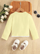 SHEIN Young Girl 3D Flower Decoration Color Block Long Sleeve Jacket for a Stylish Look