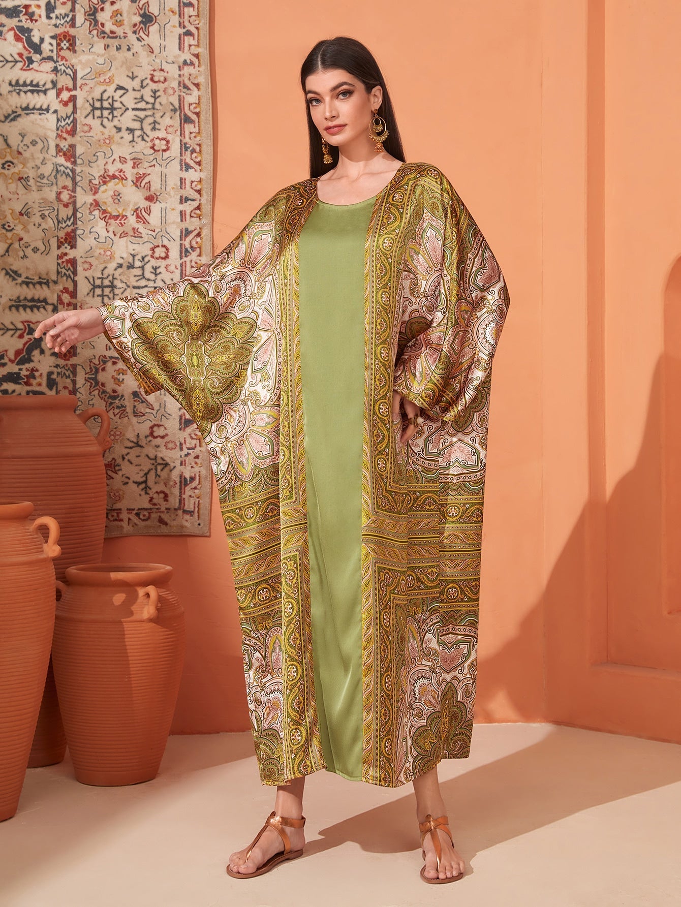 SHEIN Najma Allover Floral Print Batwing Sleeve Kaftan