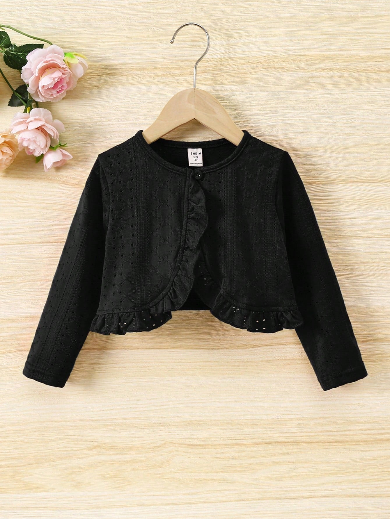 Young Girl Ruffle Trim Button Front Crop Jacket