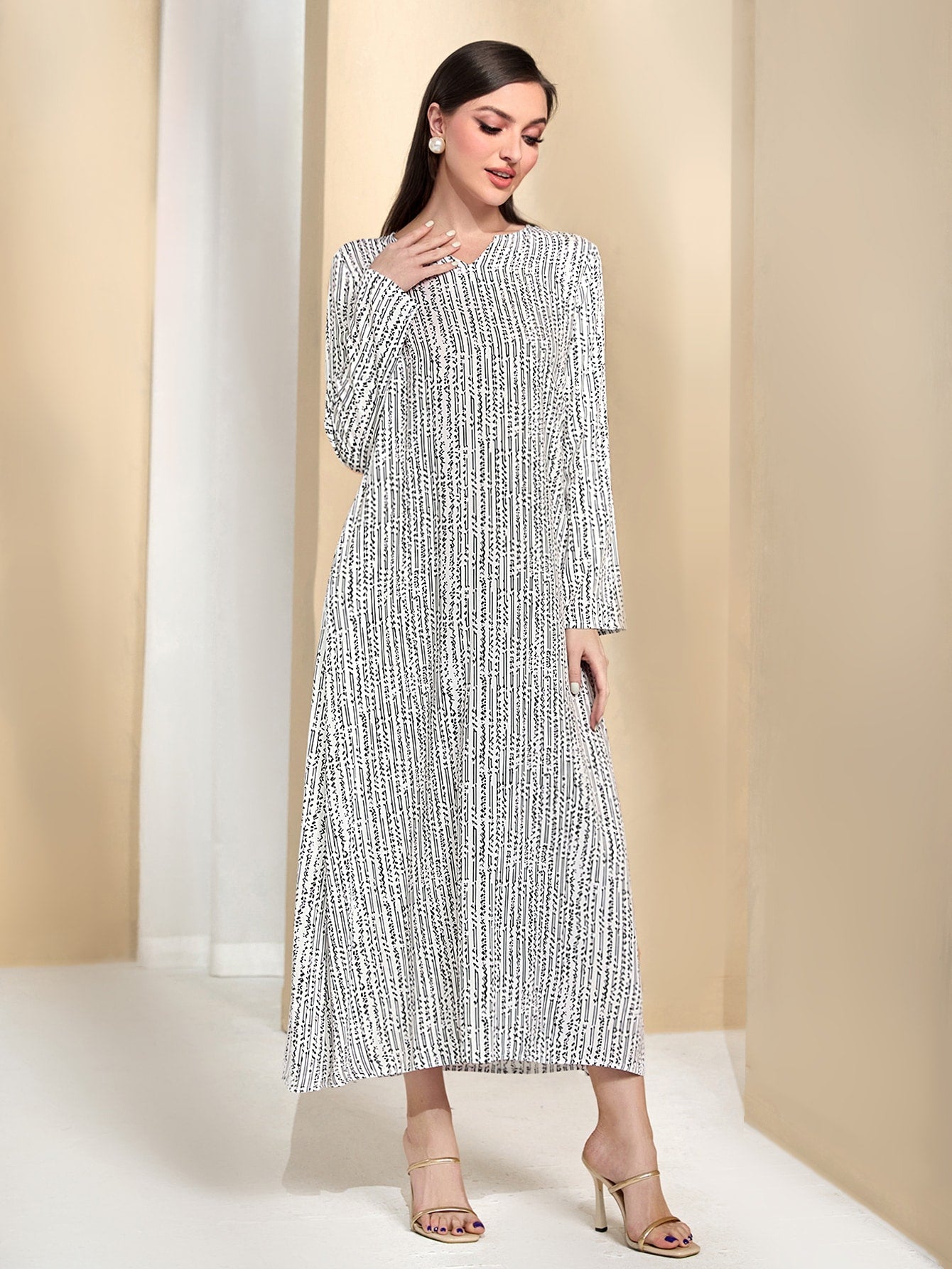 SHEIN Najma Striped Notched Neckline Hidden Pocket Dress