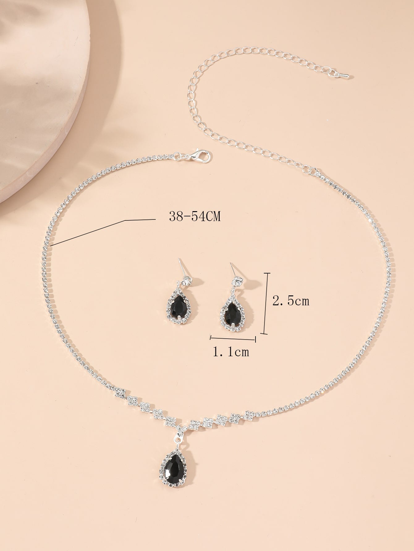3Pcs Cubic Zirconia Decor Water-Drop Shaped Pendant Necklace & Earrings