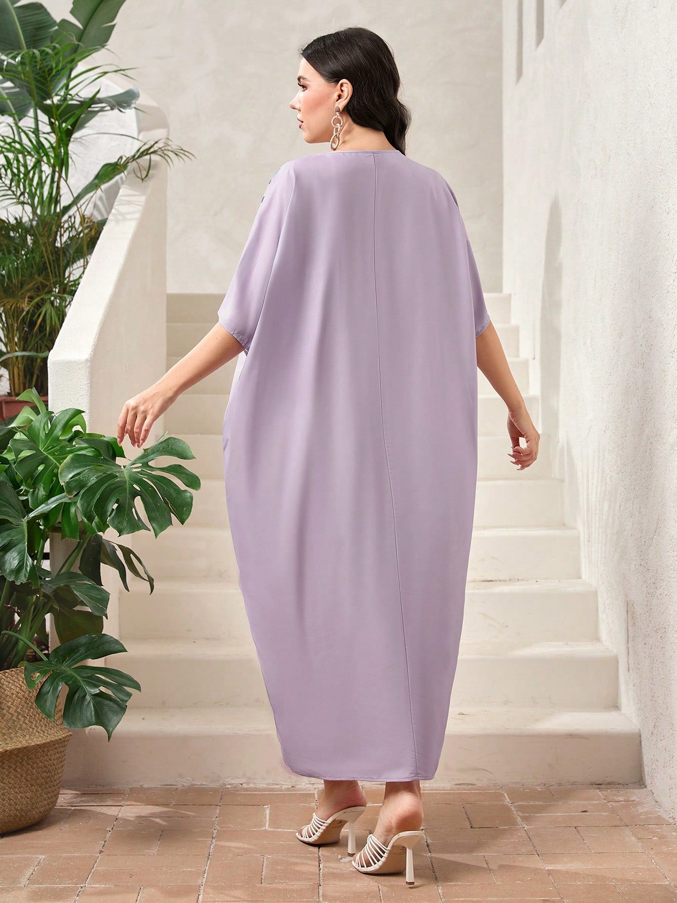 SHEIN Mulvari plus Floral Print Batwing Sleeve Dress