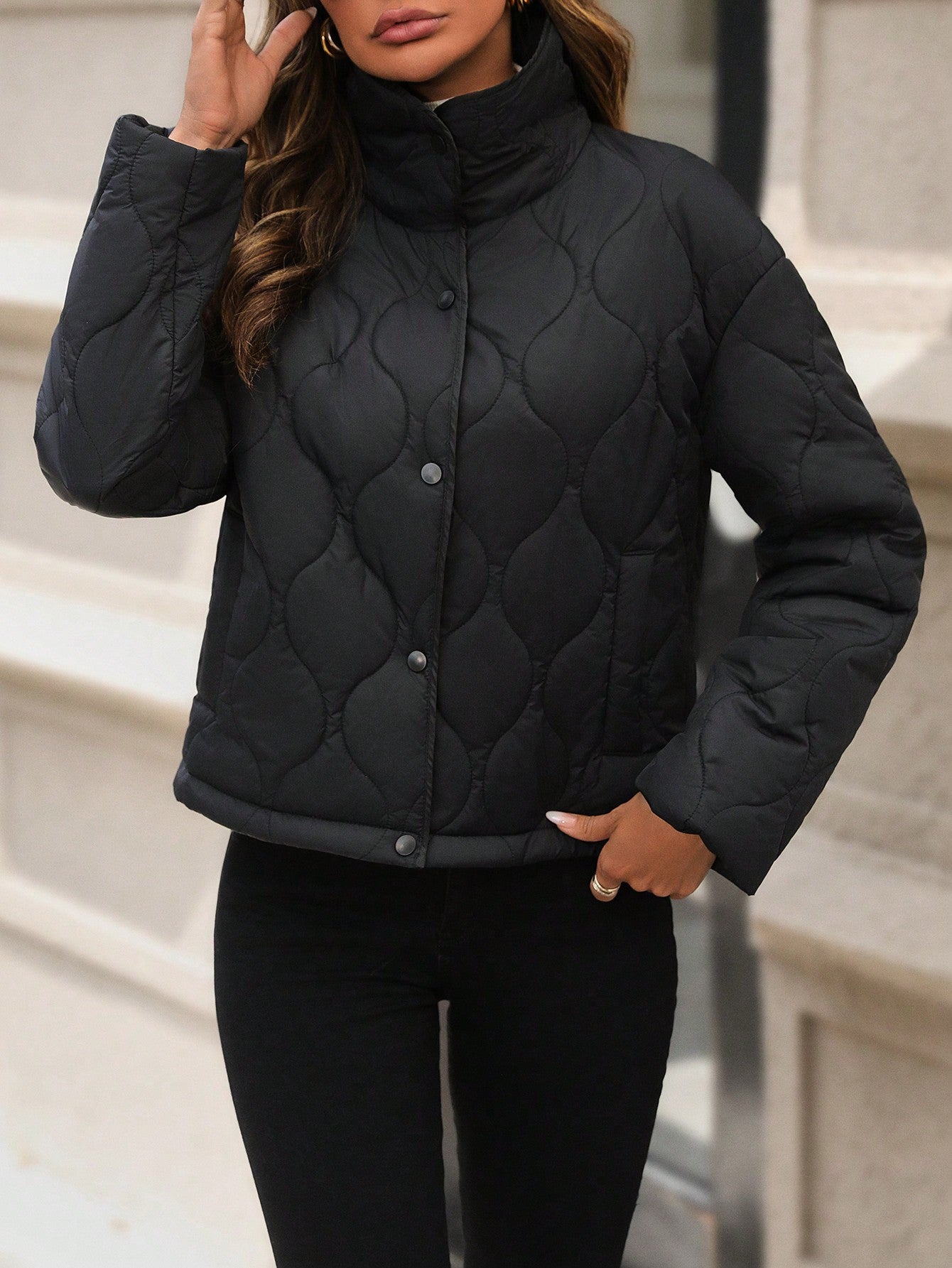 SHEIN LUNE Snap Button up Quilted Coat