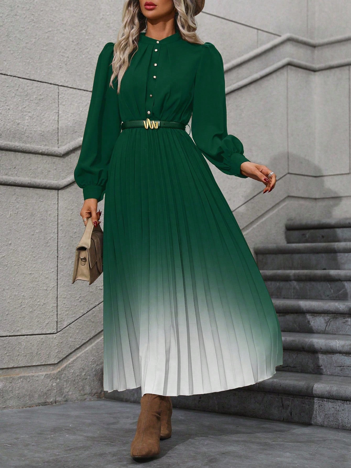 Ombre Lantern Sleeve Dress without Belt