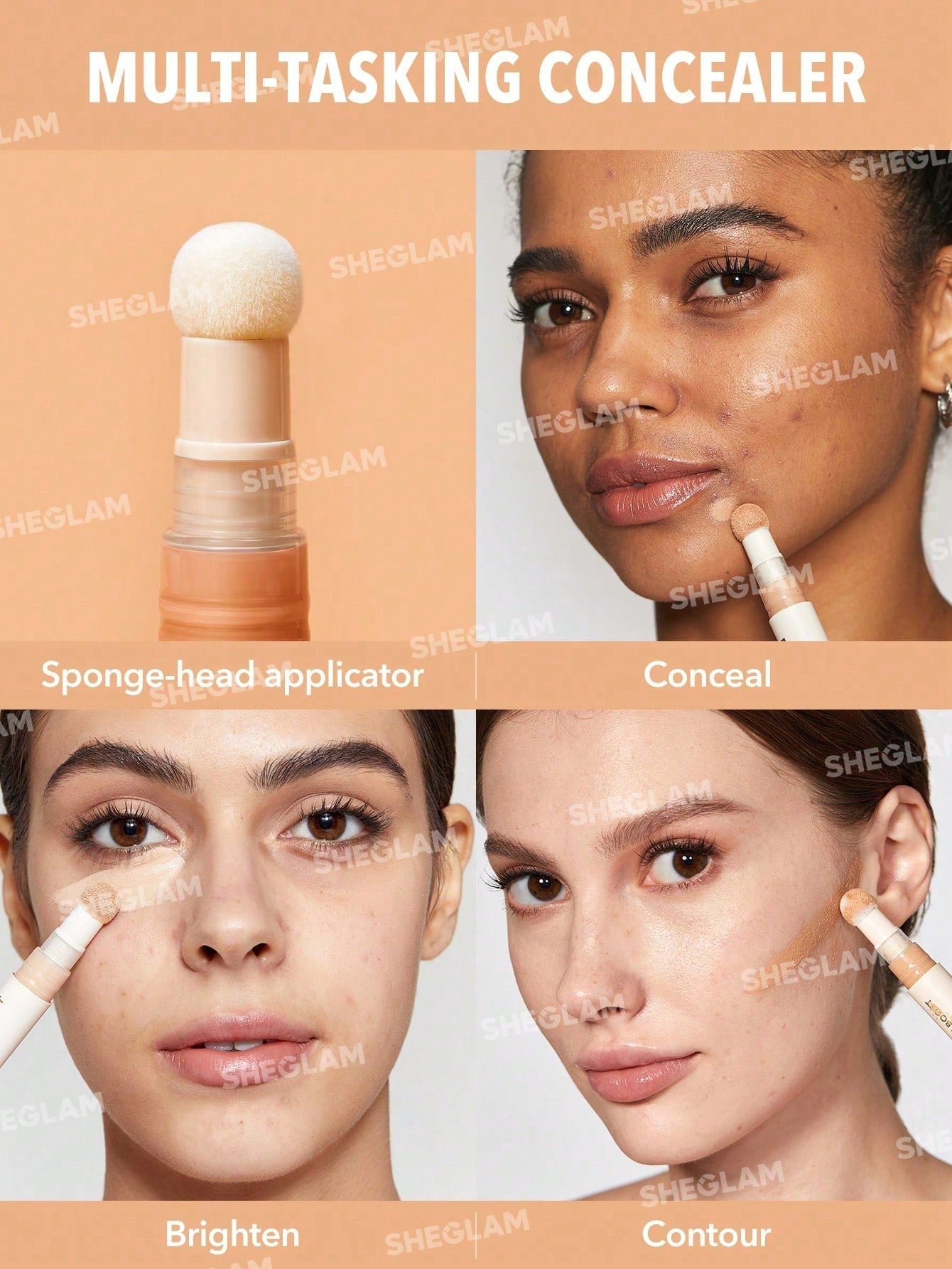 SHEGLAM Complexion Boost Concealer-Caramel Sponge-Head Applicator Matte Liquid Concealer Long Lasting Brightening Color Corrector Weightless All-Day Long Lasting Hydrating Concealer Black Friday Winter Concealer