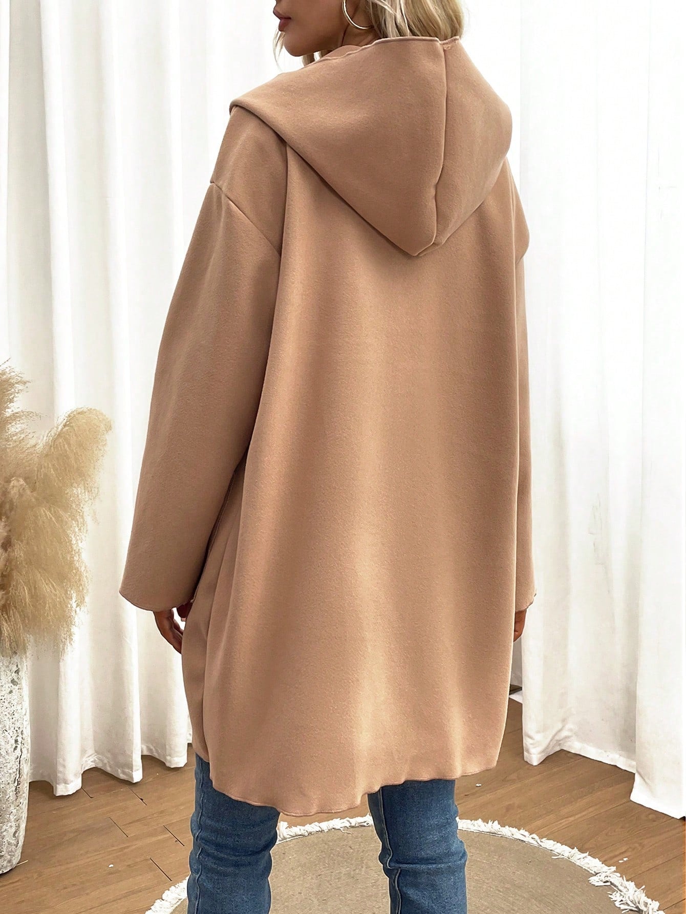 SHEIN Essnce Waterfall Collar Dual Pocket Open Front Overcoat