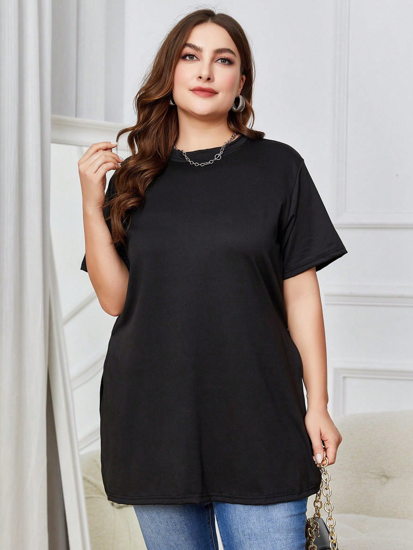 SHEIN LUNE plus Solid Split Hem Tee