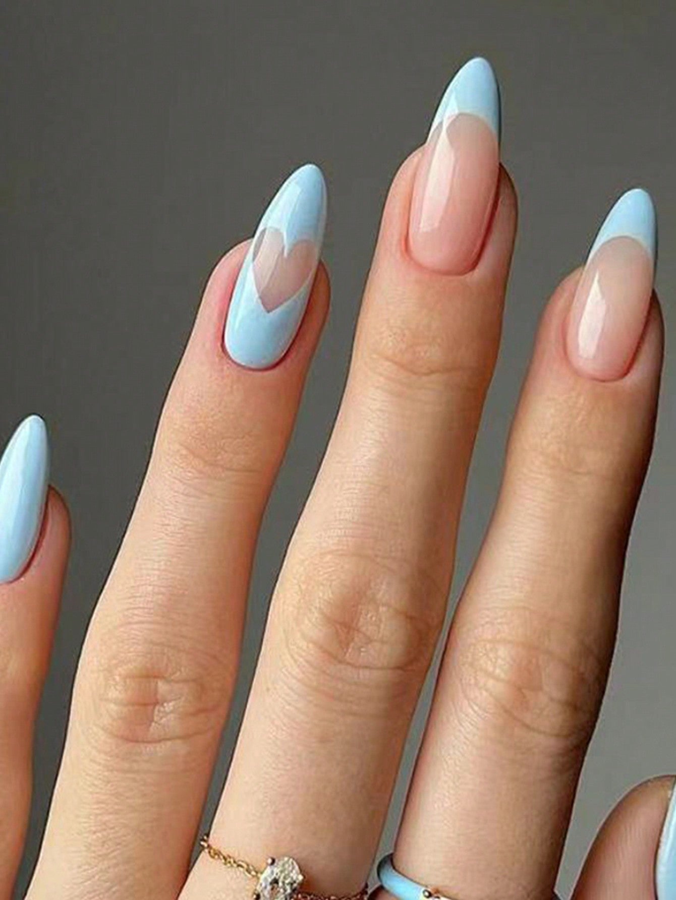 24Pcs/Set Extra Long Pointed Shape Ins Style Minimalist French Nail Design in Pink & Blue Color with 1 Nail File and 1 Jelly Gel