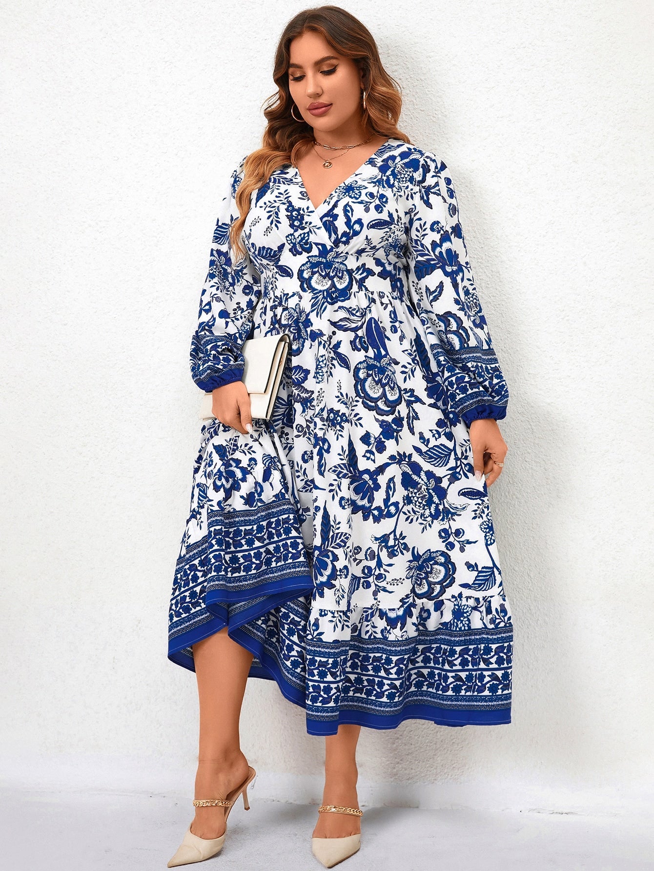 SHEIN LUNE plus Floral Print Lantern Sleeve Dress