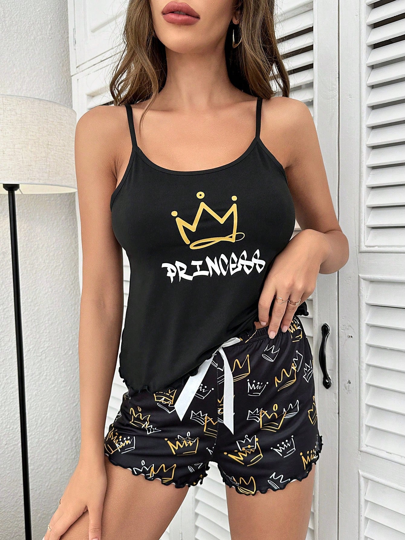 Letter Graphic Cami Top & Shorts PJ Set