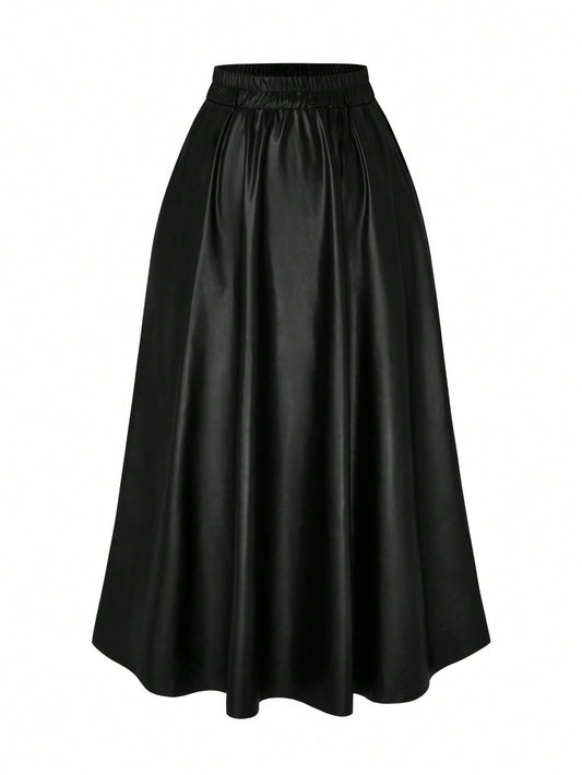 SHEIN Privé Fashionable Casual Delicate Pu plus Size Women'S Maxi Skirt