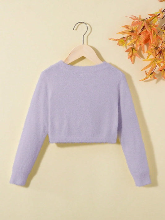 SHEIN Young Girl Casual Slim Fit Long Sleeve round Neck Cardigan Sweater