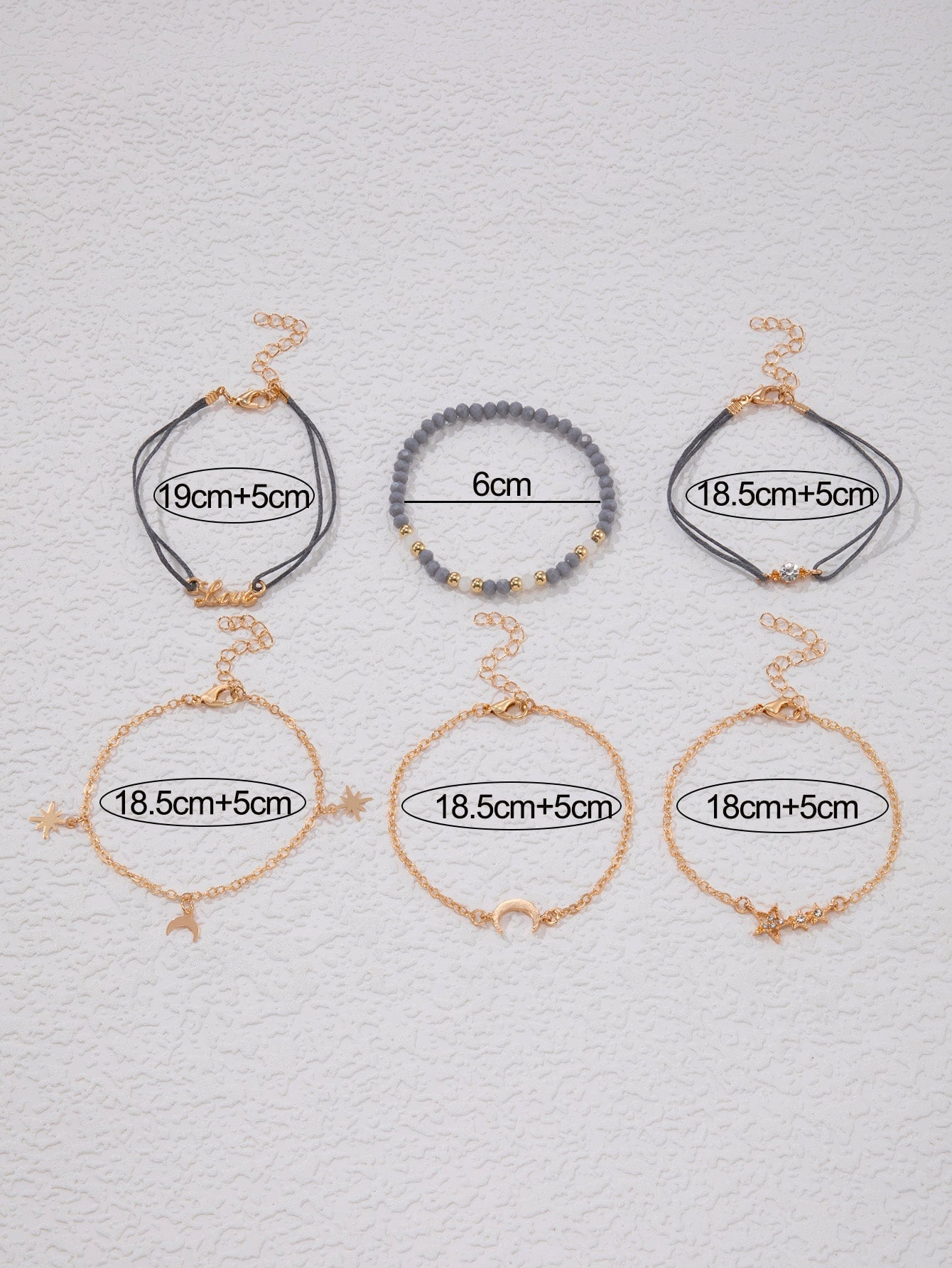 7Pcs/Set Rhinestone Star & Moon Decor Bracelet