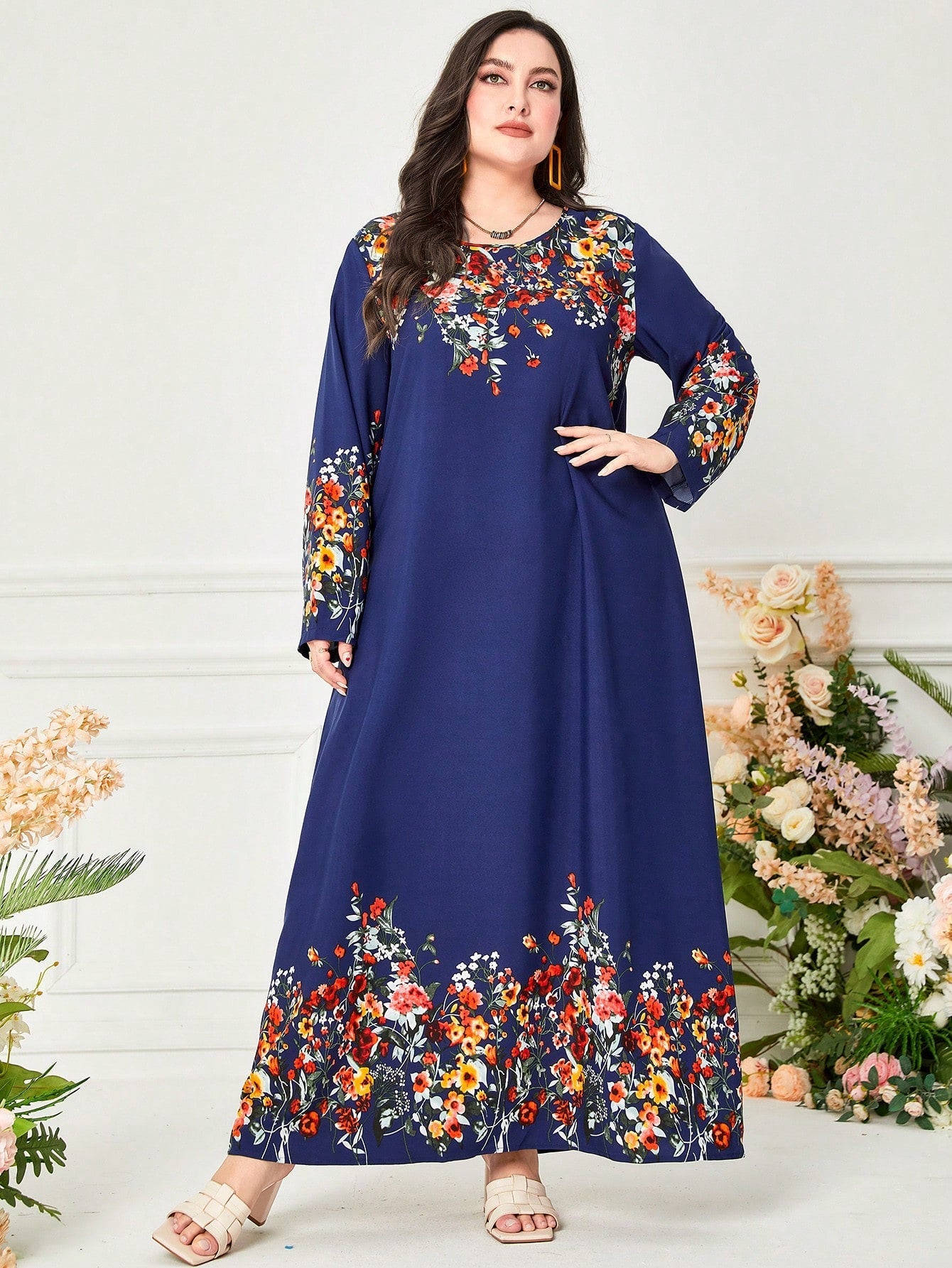 SHEIN Mulvari plus Floral Print Tunic Dress