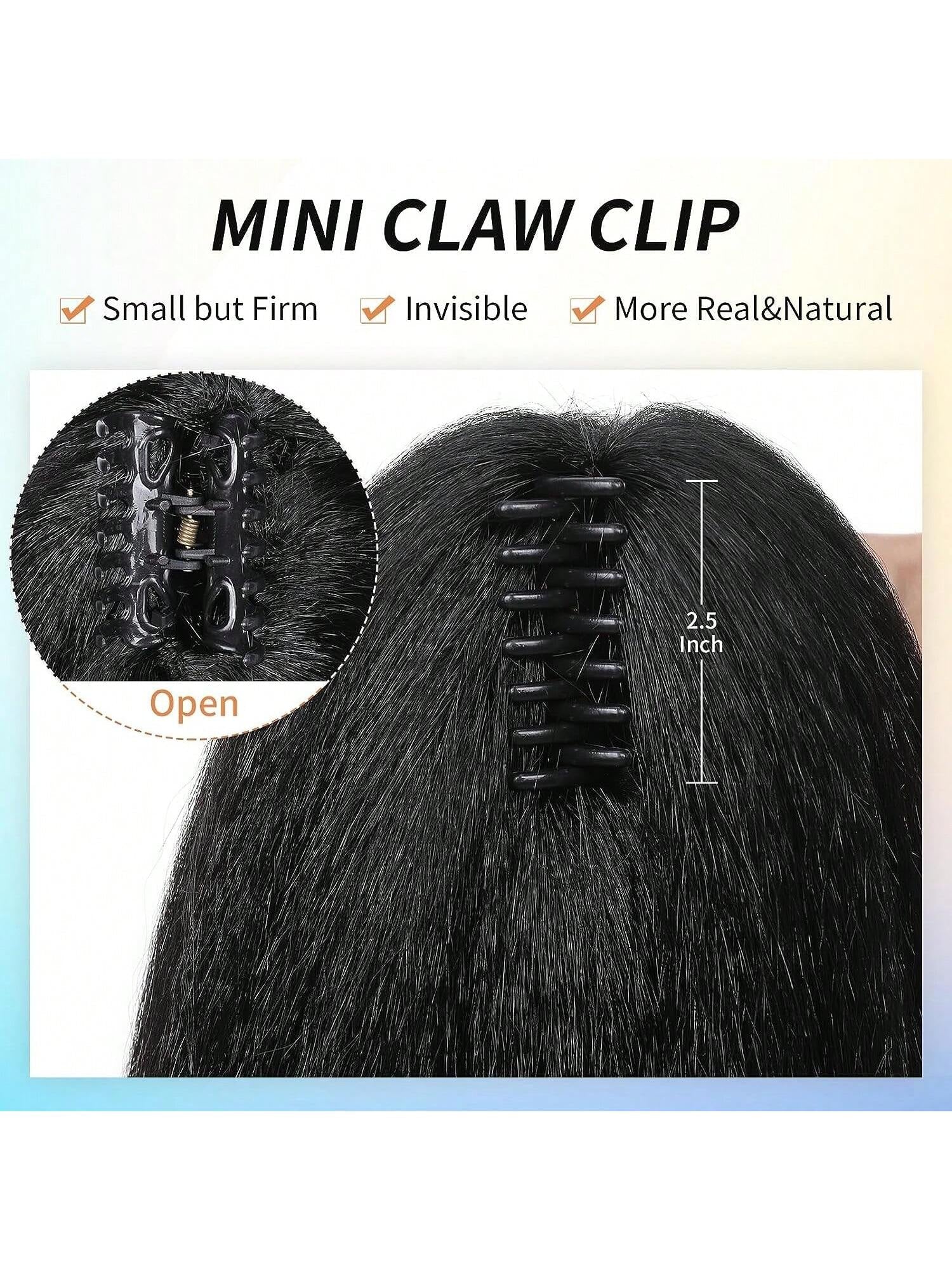 12 Inches Kinky Ponytail Hair Extensions Claw Clip Yaki Black Ponytail Extension for Kinky Straight Clip in Ponytail Hair Extensions (12 Inches)