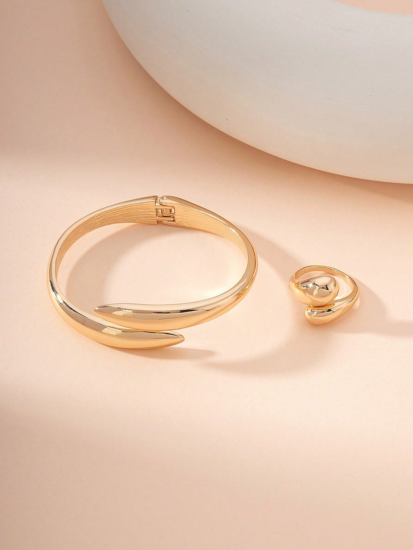1Pc Geometric Shape Alloy Bangle & Ring Set