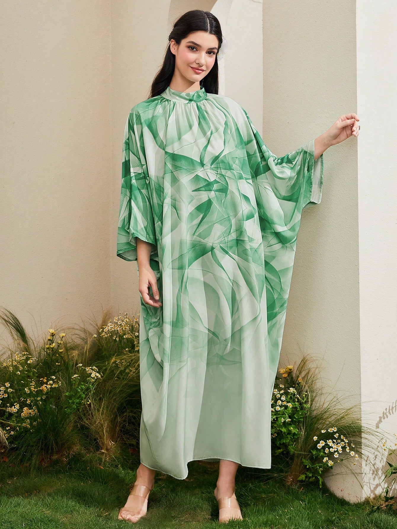 SHEIN Najma Allover Print Batwing Sleeve Kaftan