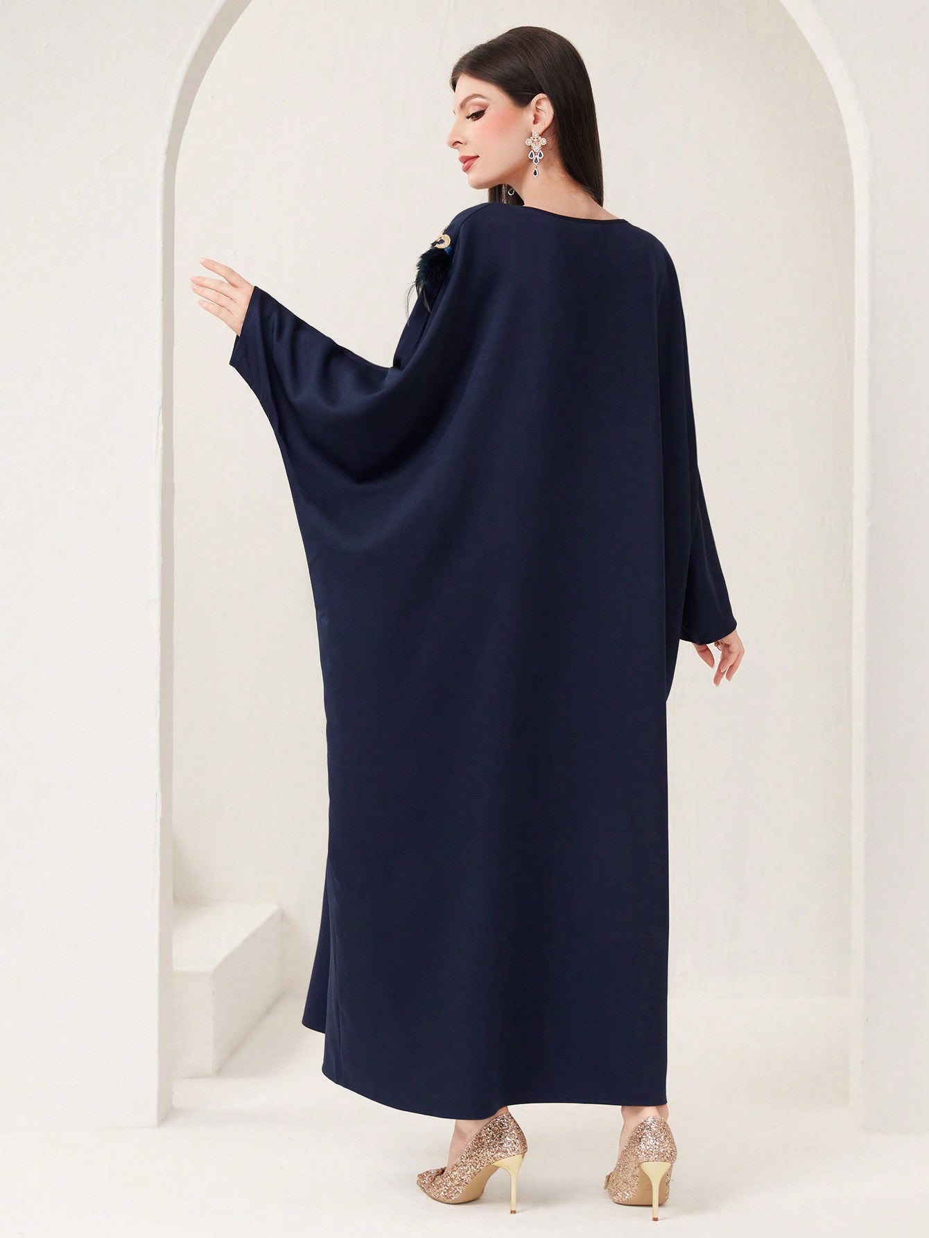 SHEIN Najma Women'S Solid Color Collar Decoration Kaftan