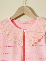 Little Girls' Lace Splice Cardigan with Single Button Closure