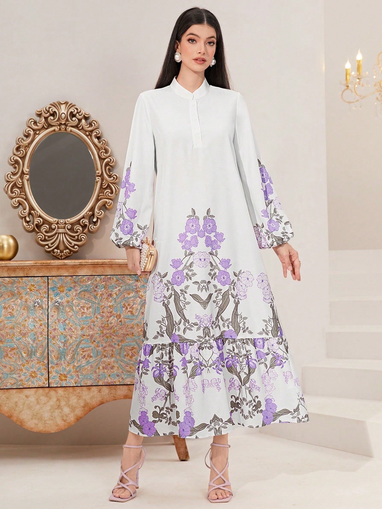 SHEIN Najma Floral Print Ruffle Hem Dress