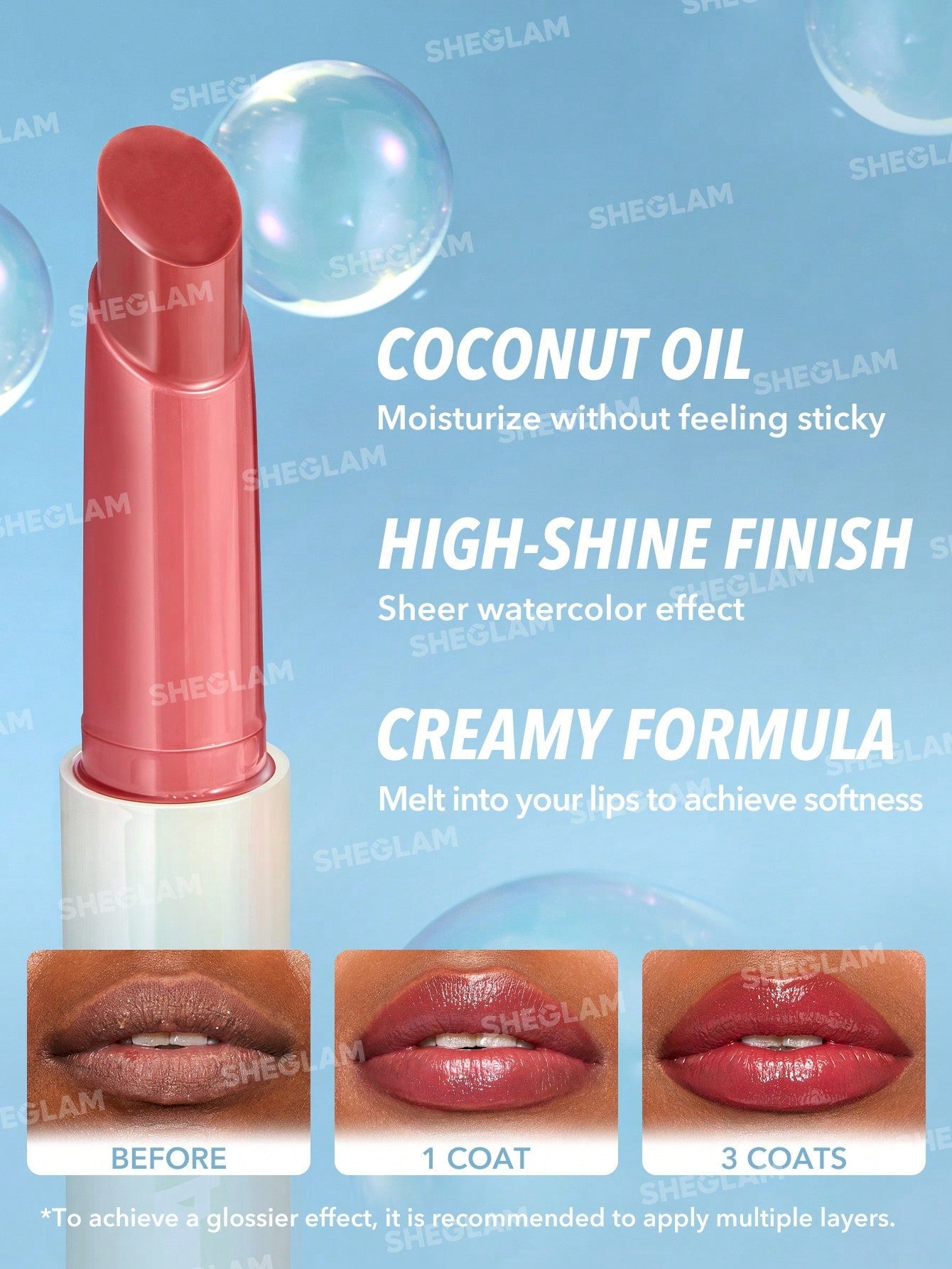 SHEGLAM Pout-Perfect Shine Lip Plumper-Hot Stuff Moisturizing Plumping Solid Lip Gloss Non-Stick Nourishing Lip Plumping Serum Coconut Oil Lipstick Lip Cosmetics Summer Vibe Lip Plumper