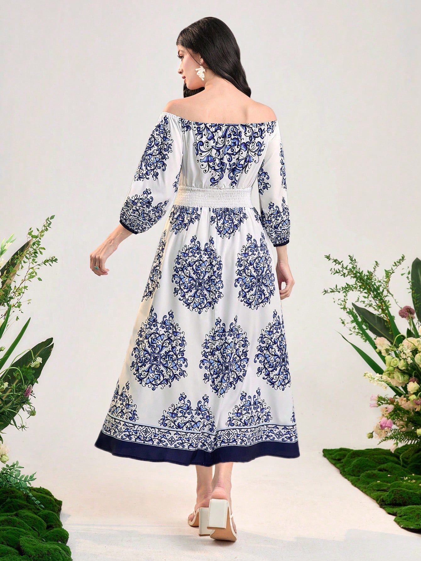 SHEIN Mulvari Floral Print off Shoulder Dress