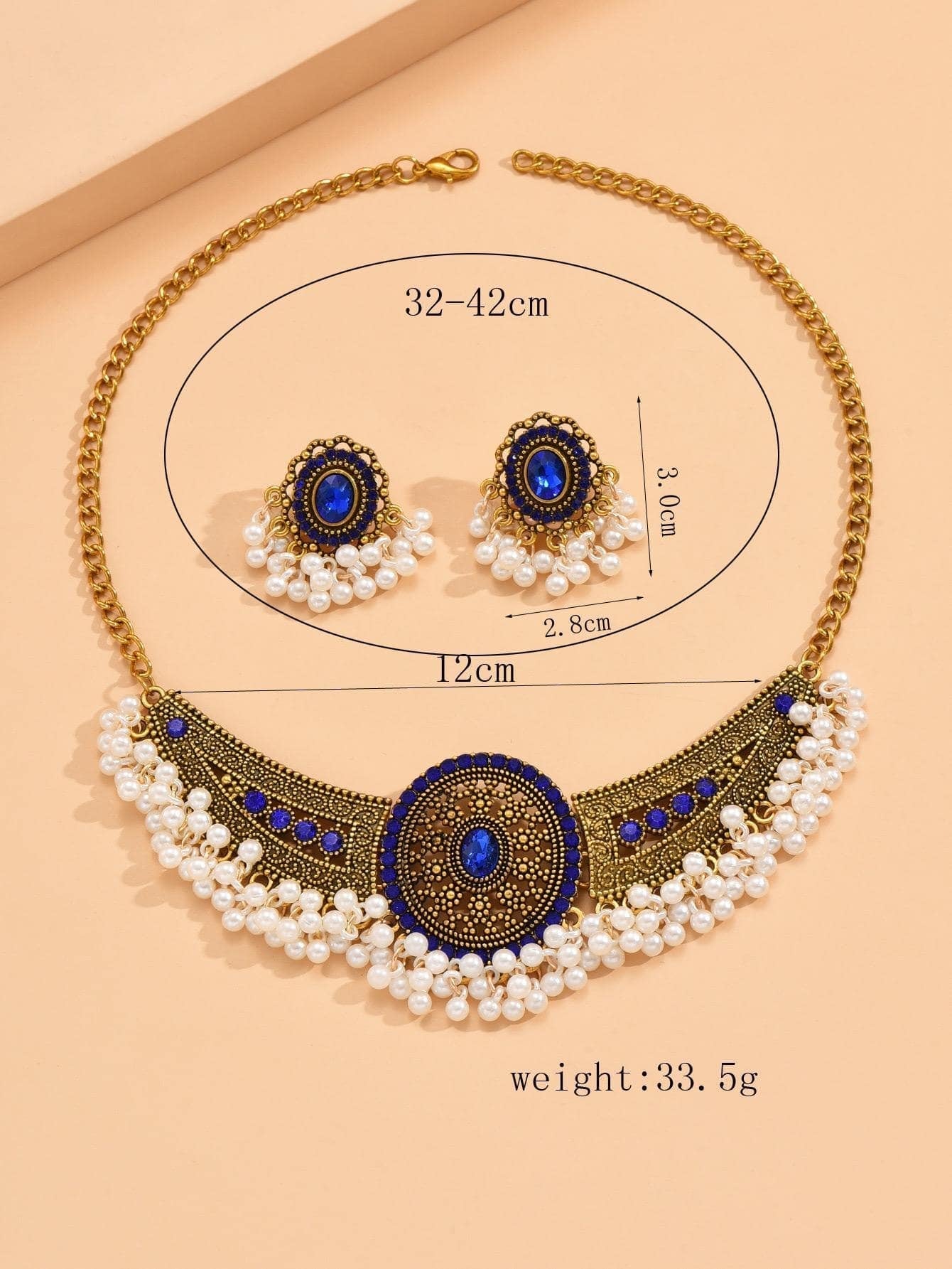 Faux Pearl Decor Necklace & Stud Earrings