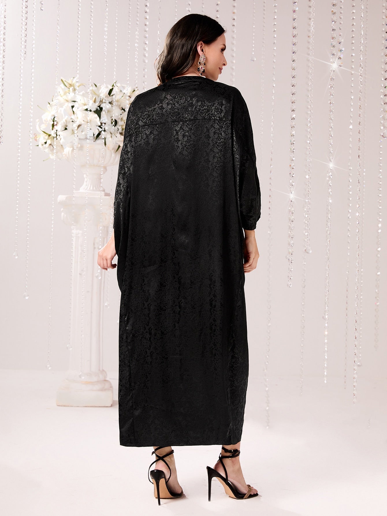 SHEIN Najma Jacquard Notched Batwing Sleeve Kaftan