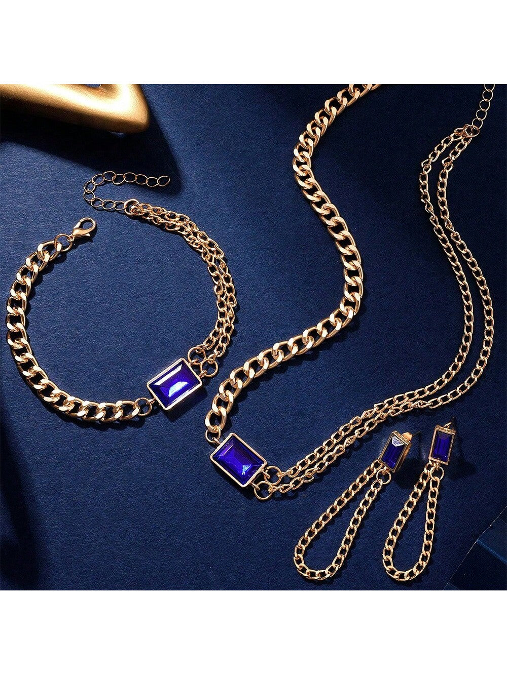 4Pcs/Set Women'S Exquisite Double Layered Necklace, Bracelet, Earrings Set