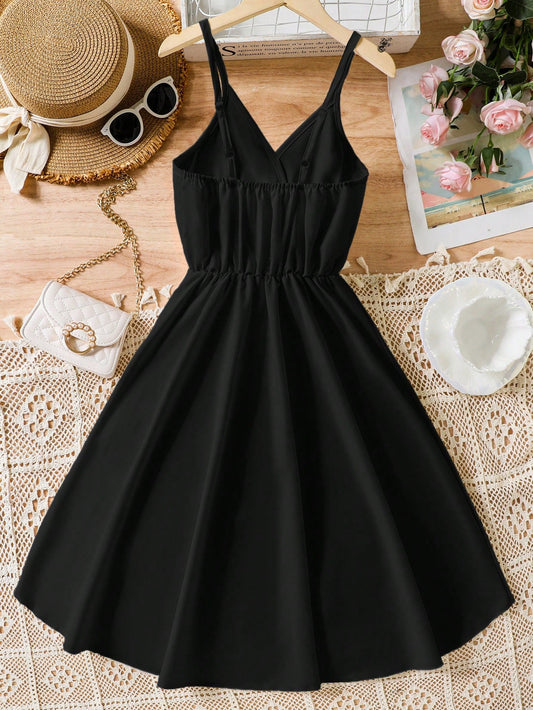 Teen Girl Solid Surplice Front Cami Dress