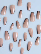 24Pcs Chic French Long Coffin Ombre Fake Nail & 1Sheet Tape & 1Pc Nail File Press on Nails Kit