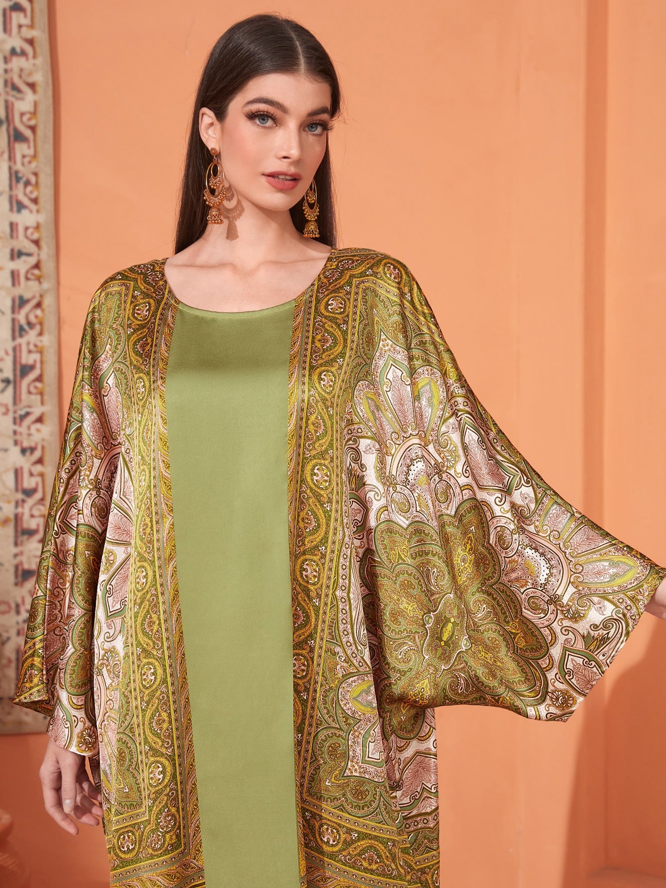 SHEIN Najma Allover Floral Print Batwing Sleeve Kaftan