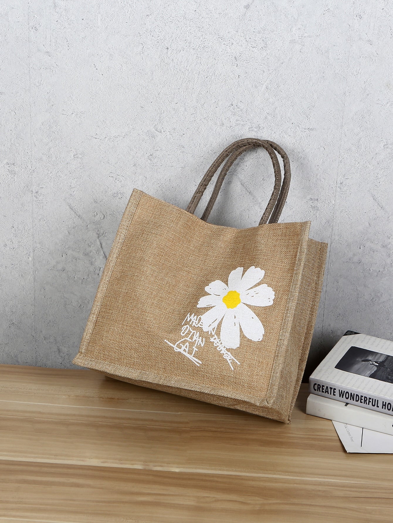 Floral & Letter Graphic Shoulder Tote Bag