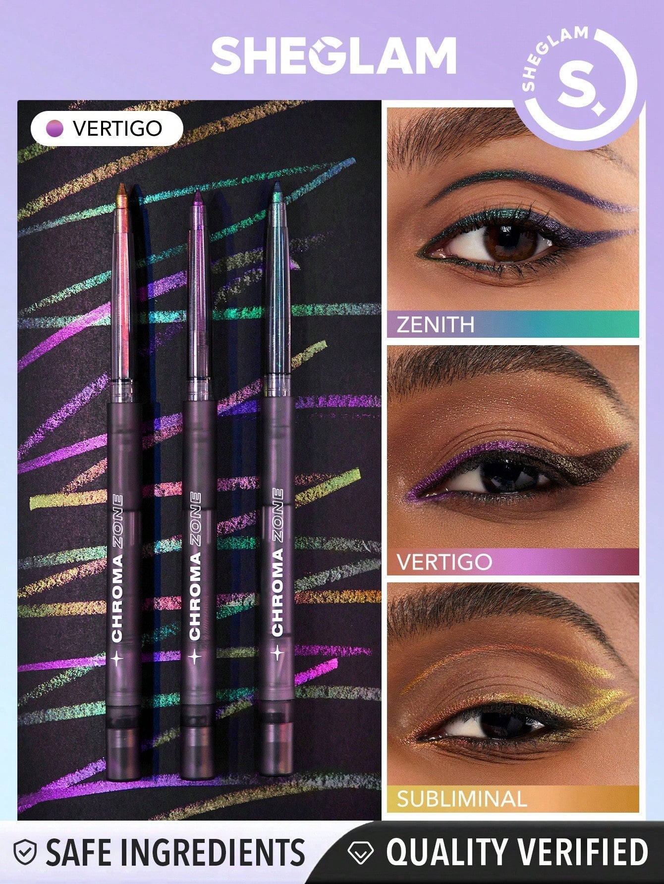 SHEGLAM Chroma Zone Multichrome Gel Liner-Vertigo Waterproof Shimmer Eyeliner Pencil Sweat-Proof Highly Pigmented Purple Blue Cream Eyeliner Black Friday Winter Trending Y2K Eyeliner