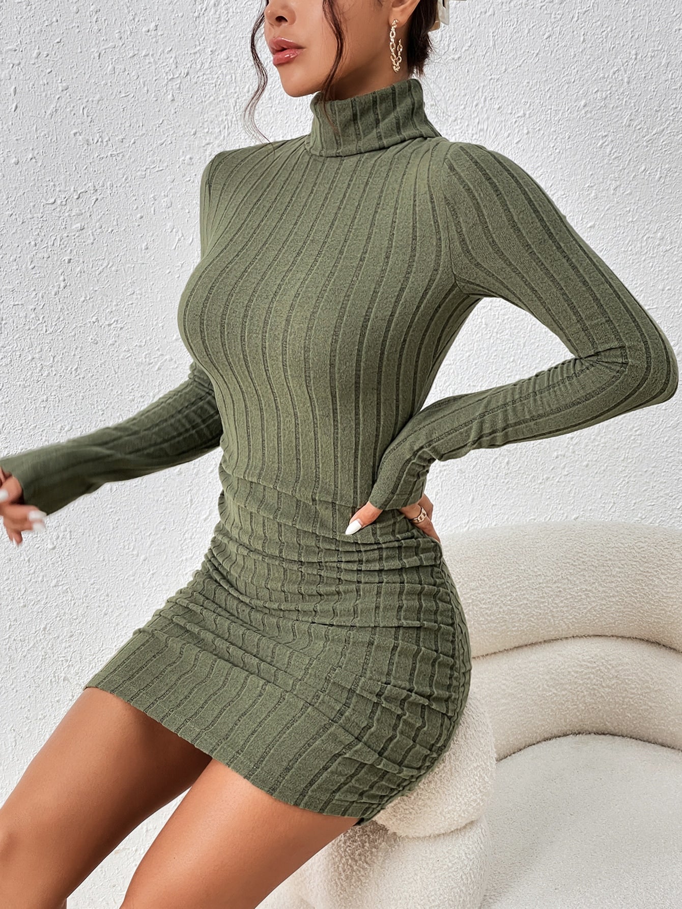 SHEIN Frenchy Turtleneck Ruched Detail Bodycon Dress
